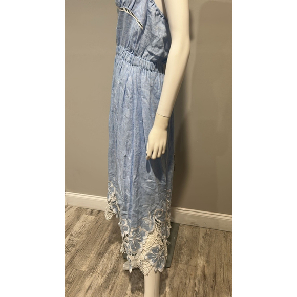 Ramy Brook Aubriella Blue and White Lace Trimmed Midi Dress Size Medium - Picture 9 of 11